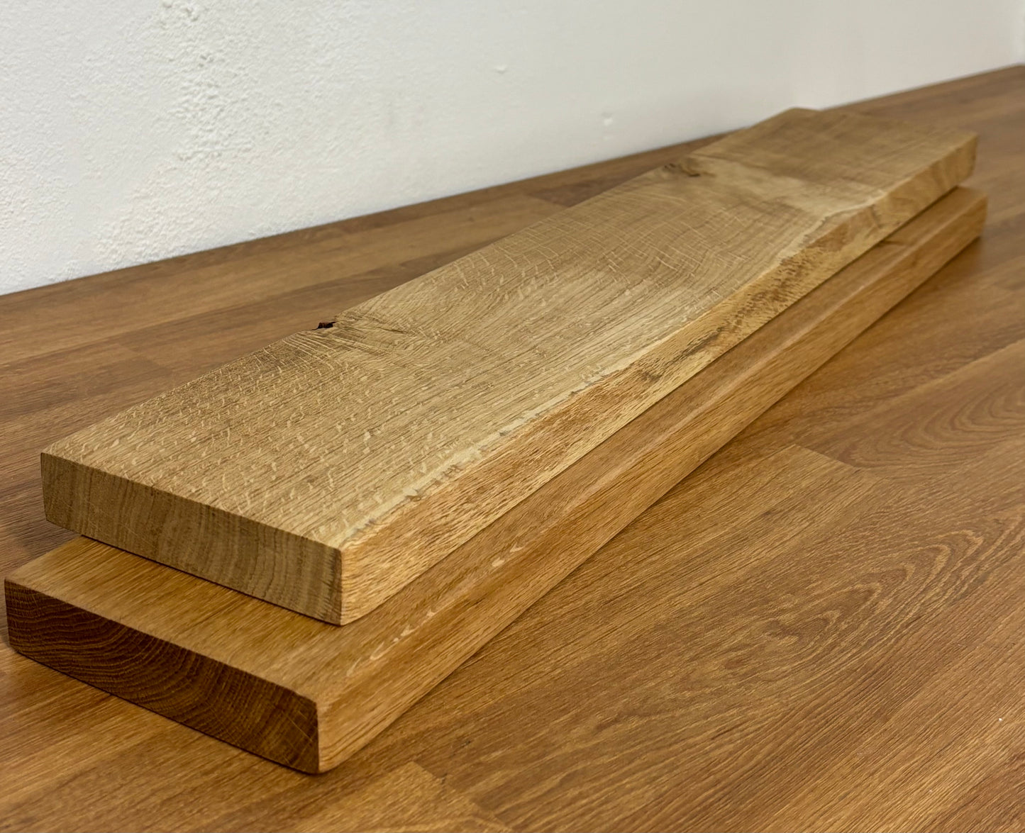 Floating oak shelves